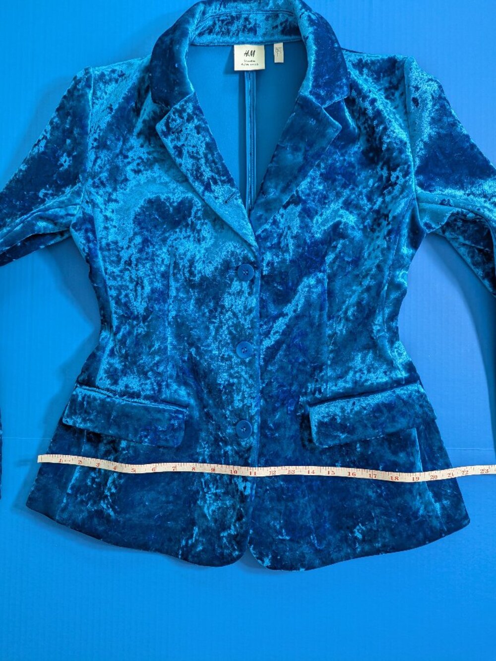 H&M Studio Cobalt Blue Velvet Blazer Size M - Picture 13 of 16